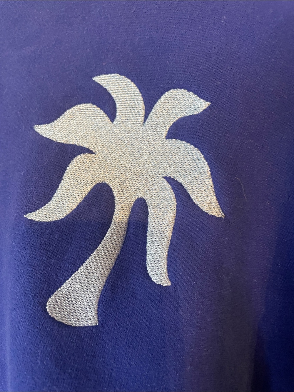 Royal Blue Pink Palm Puff Embroidered Pullover Hoodie SzS - Picture 6 of 9